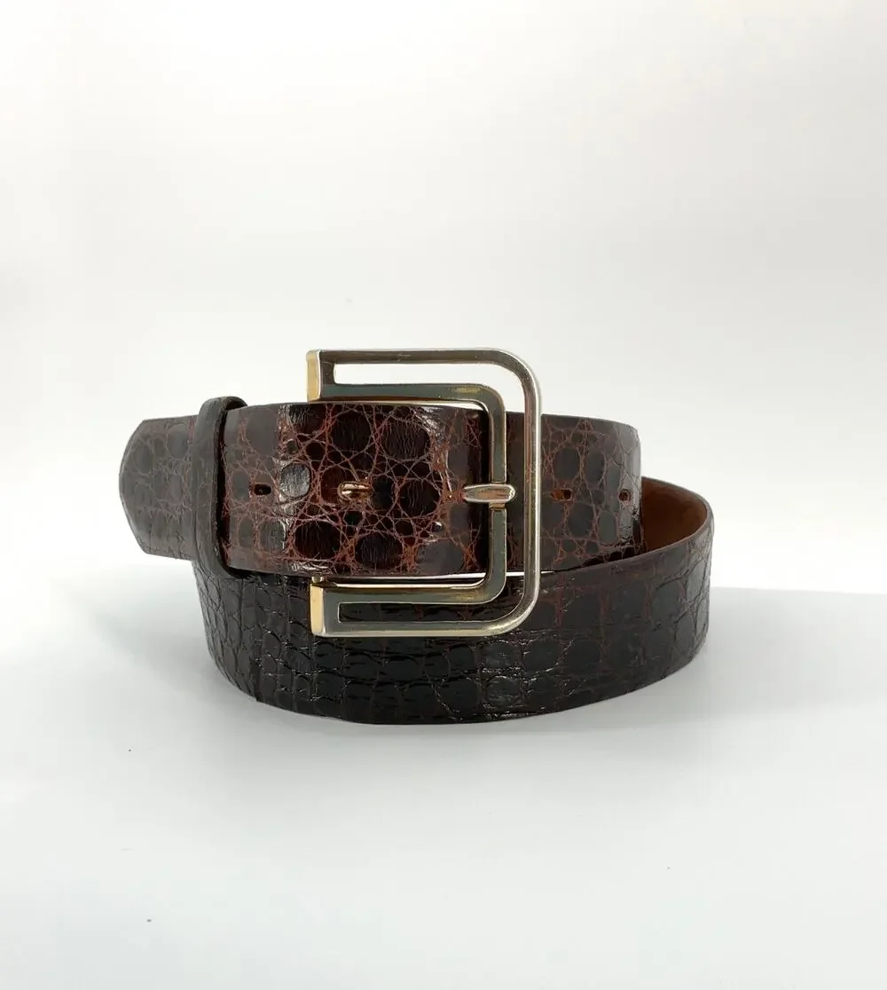 Justin Genuine Alligator Leather Belt 34 Dark Brown Western Removable Buckle